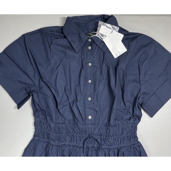 J Crew Elena Mini Shirt Dress in Cotton Poplin Size 4 Navy Blue Smocked Waist - Picture 3 of 10